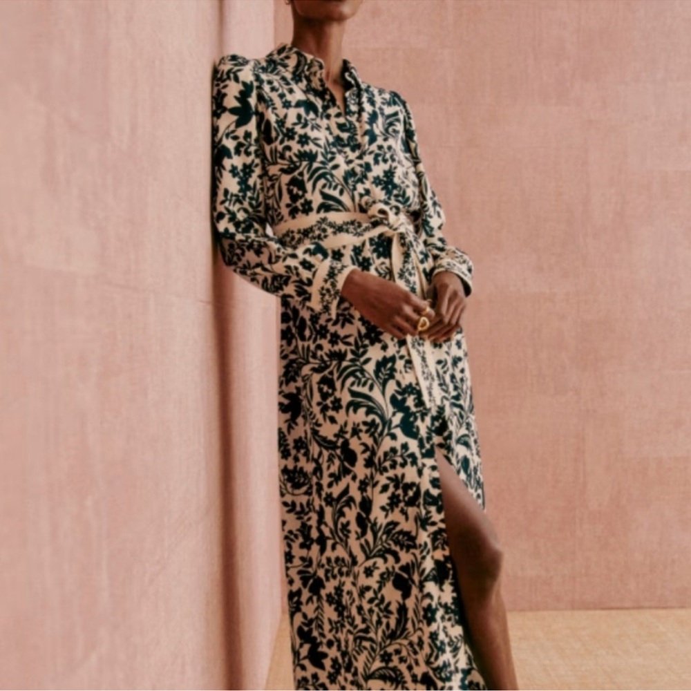 Sezane Black and Cream Floral Dress